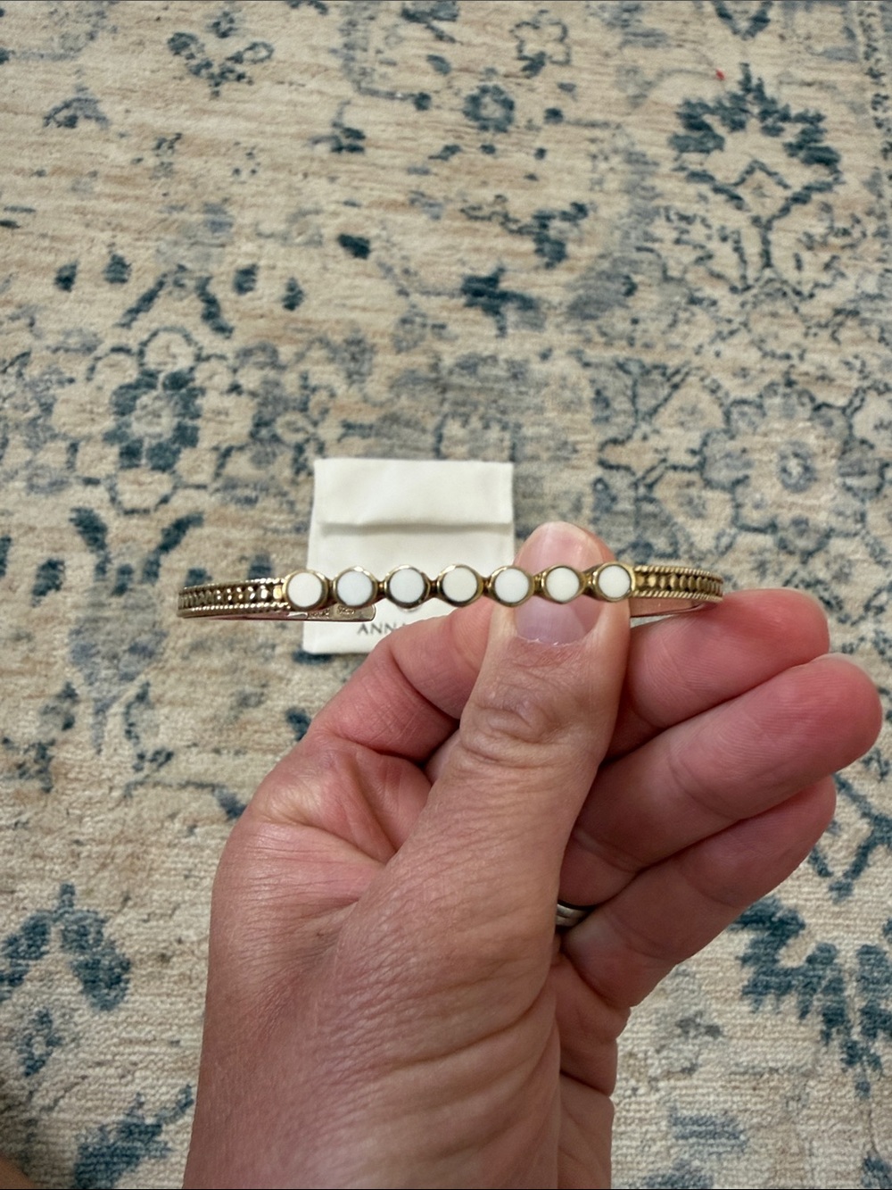 Anna Beck Gold and White Beaded Stacking Cuff Bangle Bracelet - Picture 4 of 4